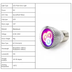 6W - E27 E14 GU10 - LED grow light - hydroponicGrow Lights