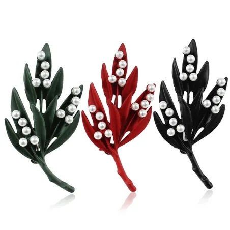 Feuille de Noël avec perles - broche