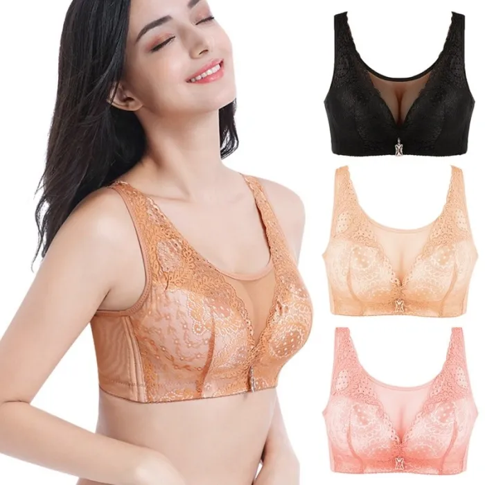 Soutien-gorge en dentelle solide avec poussée - grande taille