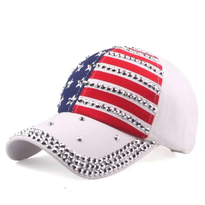Casquette de baseball avec drapeau américain & pics métalliques - unisexe