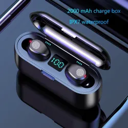 V5.0 F9 TWS téléphone sans fil Bluetooth - écran LED - banque d'alimentation 2000mAh - casque avec microphone