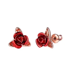 Boucles d'oreilles en or avec rose rouge