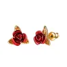 Boucles d'oreilles en or avec rose rouge