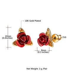 Boucles d'oreilles en or avec rose rouge