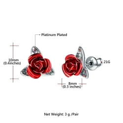 Boucles d'oreilles en or avec rose rouge