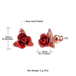 Boucles d'oreilles en or avec rose rouge