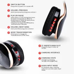 Casques Bluetooth sans fil - annulation de bruit - bass stéréo pliables - écouteurs réglables avec microphone