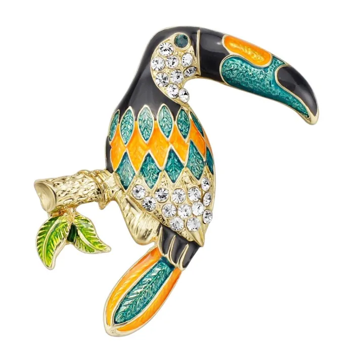 Broche élégante avec oiseau toucan cristallin