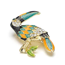Broche élégante avec oiseau toucan cristallin