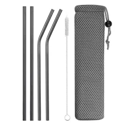 Réutilisable - pailles en acier inoxydable - ensemble avec sac
