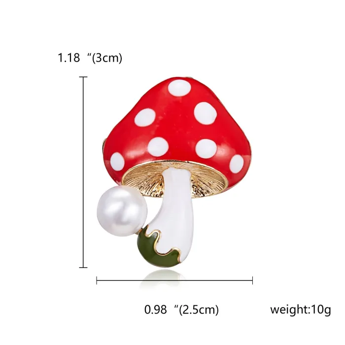 Broche élégante avec champignon et perle