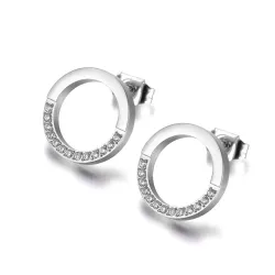 Boucles d'oreilles rondes en or rose avec des cristaux