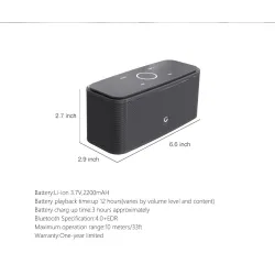 DOSS SoundBox - 2*6W - haut-parleur Bluetooth - contrôle tactile - son stéréo - basse - microphone intégré