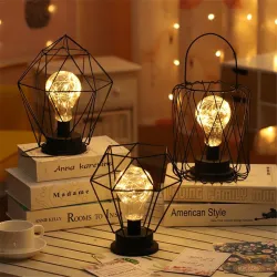 Lanterne de fer forgé Vintage - lumière de nuit - lampe de table LED