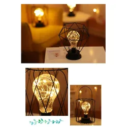 Lanterne de fer forgé Vintage - lumière de nuit - lampe de table LED