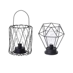 Lanterne de fer forgé Vintage - lumière de nuit - lampe de table LED