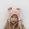 Chapeau d'hiver avec petites cornes de rennes et oreilles - chapeau tricoté pour les enfants