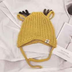 Winter hat with small reindeers horns & ears - knitted hat for kidsHats & caps