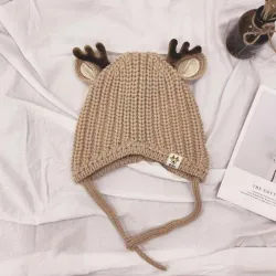 Winter hat with small reindeers horns & ears - knitted hat for kidsHats & caps