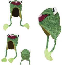 Petite grenouille - chapeau chaud pour enfants avec rabats d'oreilles & pompons