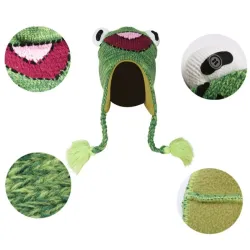 Petite grenouille - chapeau chaud pour enfants avec rabats d'oreilles & pompons