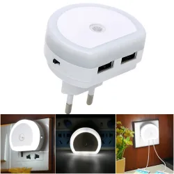 Double chargeur USB avec lumière LED nuit - capteur de lumière